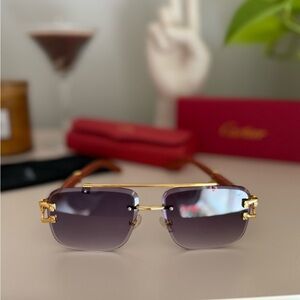 Gorgeous wood and gold rimless sunglasses
